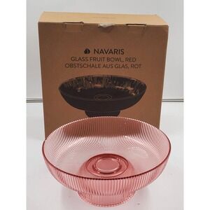 Navaris Decorative Fluted Coloured Glass Bowl Fruit Snacks Sweet Centerpiece Dis
